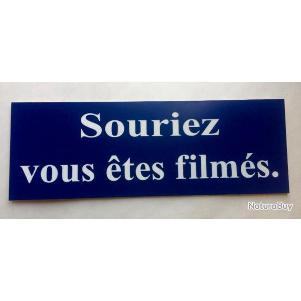 Plaque adhsive pancarte bleu"Souriez vous tes films" Format 50x150 mm