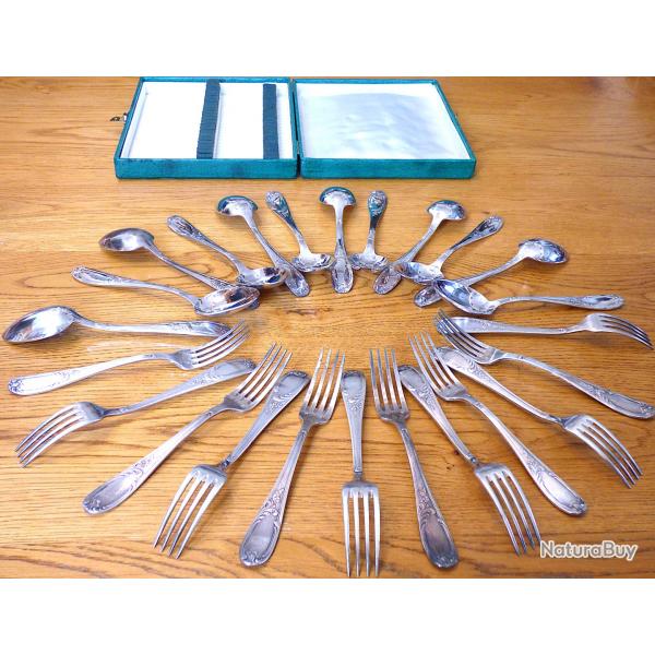 OCCASION - COFFRET GARNI D'UNE MENAGERE DE TABLE 12 PERSONNES - Poinonne 2 Fois sur chaque pice -