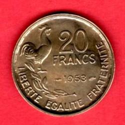 Pièce de Monnaie France  20 francs G. Guiraud 1953 sup