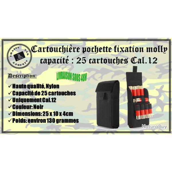 Cartouchire pochette Noire avec une capacit de 25 cartouches de calibre .12