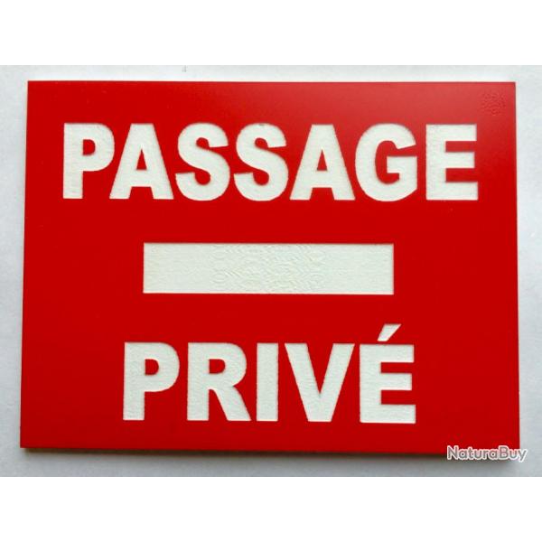 Panneau "PASSAGE PRIV" format 200 x 300 mm fond ROUGE
