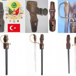 Porte fourreau en cuir véritable (état neuf, réplique) pour baïonnette sabre Model 1909 Turc Ottoman