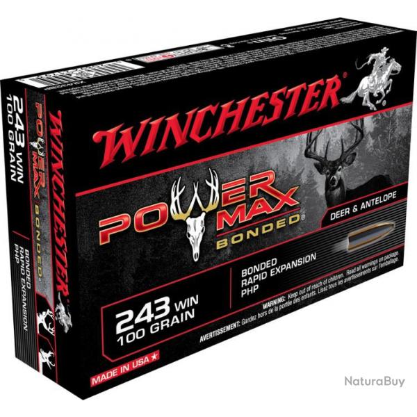 20 Munitions WINCHESTER cal 243 Win 100gr Power Max Bonded