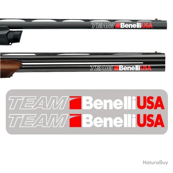 2x Team Benelli USA Vinyle Autocollant pour canon. Taille 215x18mm. USA rouge