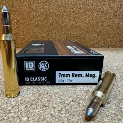 1 BOITE DE MUNITIONS CHASSE RWS CAL: 7mm REM MAG  ID CLASSIC  11.5 GR