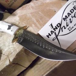 Couteau Ken Richardson Knives Bowie Manche Elan Lame Acier 1085HC Etui Cuir Made USA KRK1408