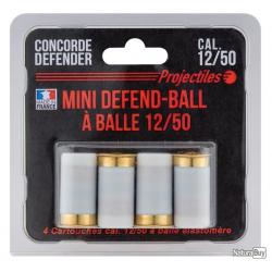 Blister de 4 Cartouches Mini Defend-ball Cal. 12/50  pour arme de défence ou autre