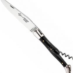 Couteau Laguiole tire-bouchon corne noire 12 cm, Longueur manche 12 cm [Arbalète G. David]