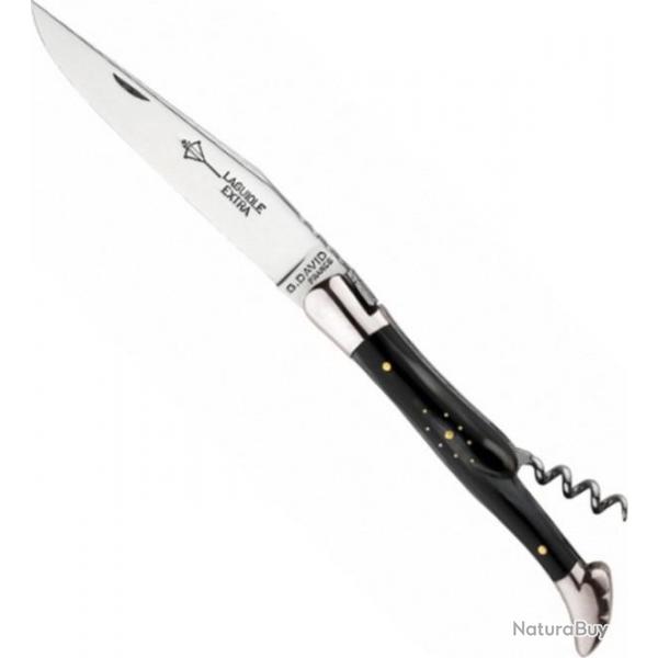 Couteau Laguiole tire-bouchon corne noire 12 cm, Longueur manche 12 cm [Arbalte G. David]
