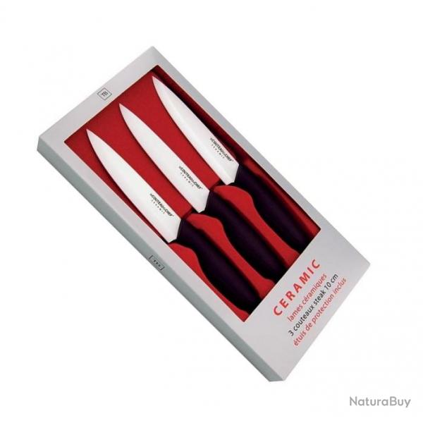 Coffret 3 couteaux steak cramique, Lame blanche [Tarrerias-Bonjean]