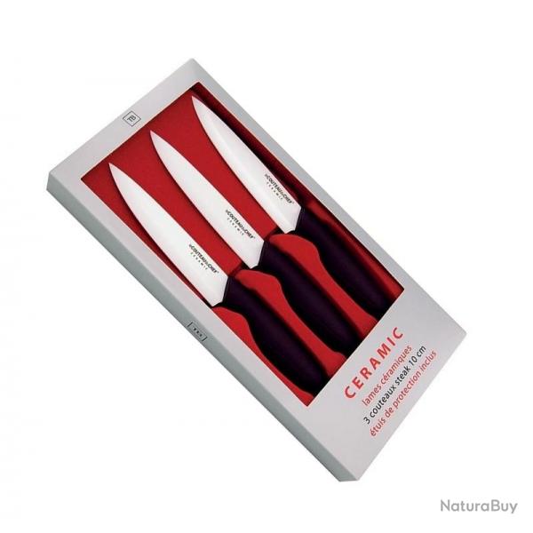 Coffret 3 couteaux steak cramique, Lame blanche [Tarrerias-Bonjean]
