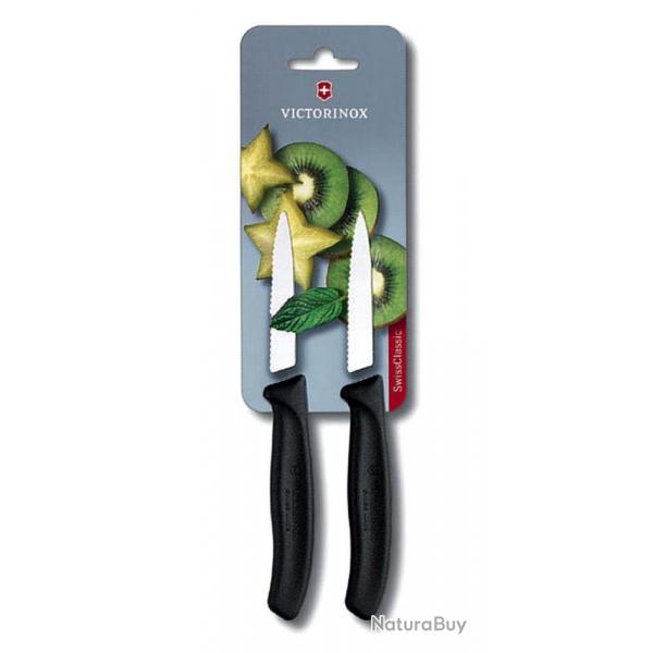 Carte de 2 couteaux office lame crante 8 cm, Couleur noir [Victorinox]