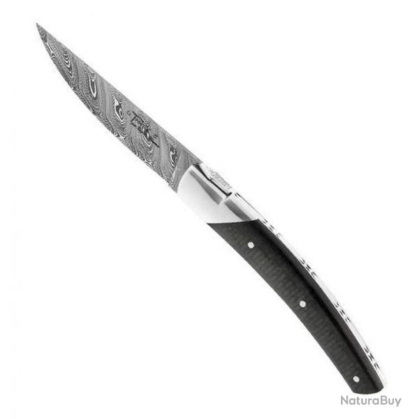 Couteau Le Thiers "Pirou" damas, Manche fibres de carbone [Goyon-Chazeau]
