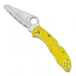 Couteau "Salt 2" H-2 / nylon-fibre de verre jaune, Tranchant dentelé [Spyderco]