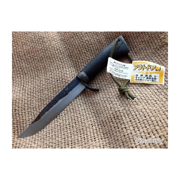 Couteau Traditionnel Japonais Bowie Lame Acier Blue Paper Manche Bois Etui Cuir  IKE05307