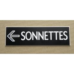 plaque gravée pancarte noire "SONNETTES + FLECHE à GAUCHE Format 50x150 mm