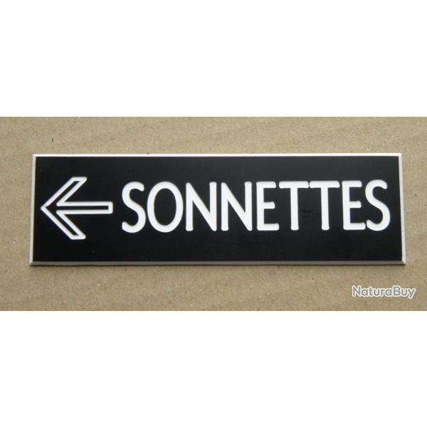 plaque grave pancarte noire "SONNETTES + FLECHE  GAUCHE Format 50x150 mm