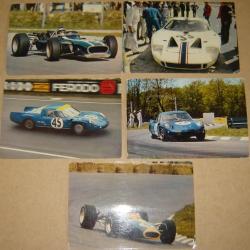 lot de 5 cartes postales de collection voitures de course