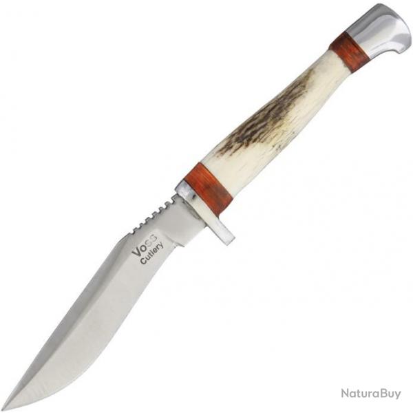 Couteau  Hunter  Fixed blade Deer Stag MANCHE BOIS DE CERF ETUI CUIR FVC11207