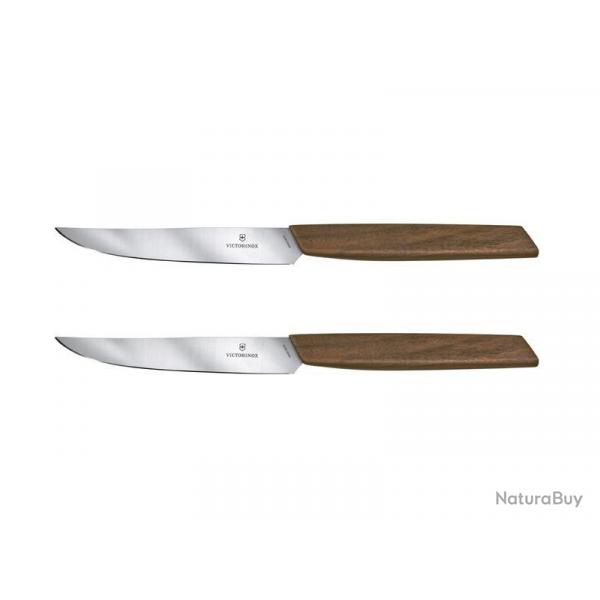 SET 2 COUTEAUX STEAK VICTORINOX SWISS MODERN 12CM NOYER