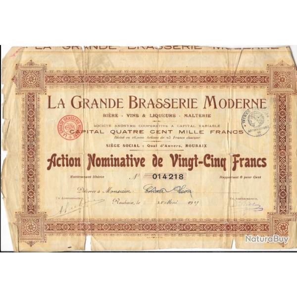 WW1/WW2 FRANCE ACTION FRANCAISE ENTRE 2 GUERRES 1926 " LA GRANDE BRASSERIE MODERNE 25 FRANCS "