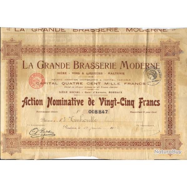 WW1/WW2 ACTIONS ENTRE 2 GUERRES 1929 LA GRANDE BRASSERIE MODERNE 25 FRANCS