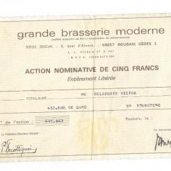 WW2/POSTWAR FRANCE ACTION APRES GUERRE ROUBAIX 1974 " GRANDE BRASSERIE MODERNE " 5 FRANCS