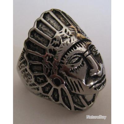 Bague tête chef indien acier H2161