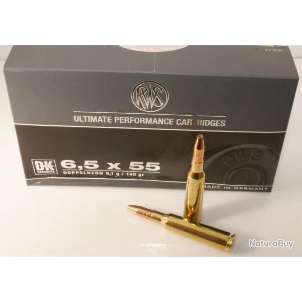Munitions RWS calibre 6.5x55 DK 140gr - 9.1g x20