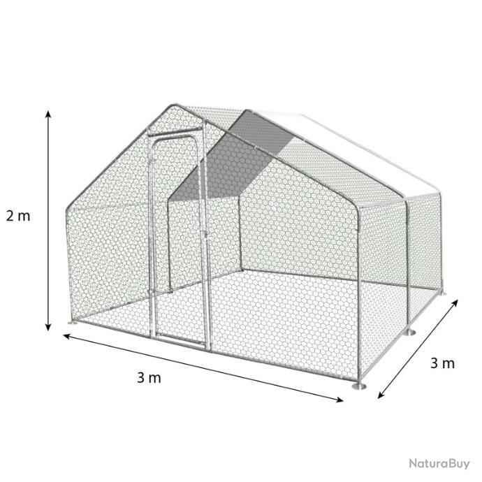 Enclos poulailler 9 m² parc grillagé 3x3 M acier galvanisé