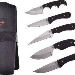 Set de 5 Couteaux de Chasse Manche en Pakkawood Lame en Acier Inox Etui en Nylon CN211229071