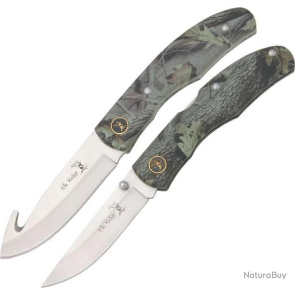 Beau Set de 2 Couteaux Lame en Acier Inox manche en Aluminium Camouflage  Etui en Nylon ER045071