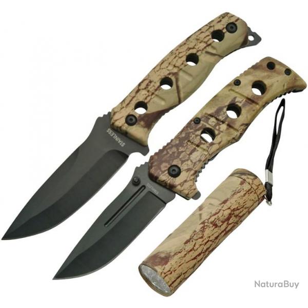 Set de 2 couteaux de Chasse + lampe style Camouflage  CN21120207
