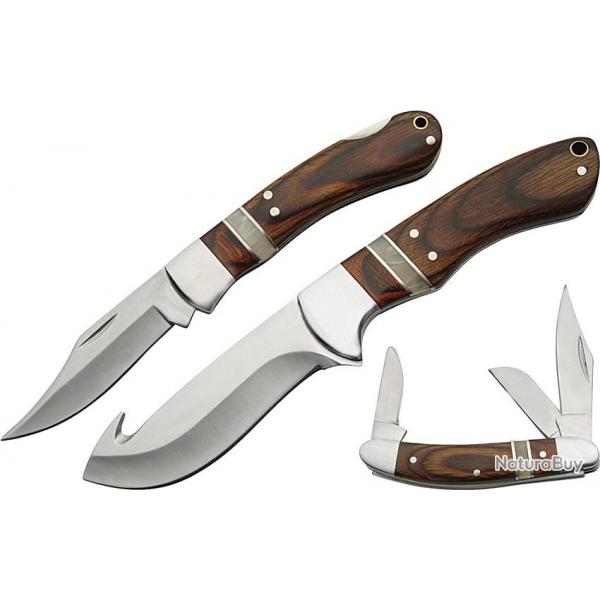 Ensemble de 3 Couteaux de chasse Lame en Acier Inox  Etui en Nylon CN21136507