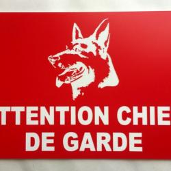 plaque "ATTENTION CHIEN DE GARDE" ft 150 x 100 mm fond rouge