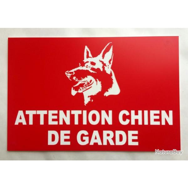 plaque "ATTENTION CHIEN DE GARDE" ft 150 x 100 mm fond rouge