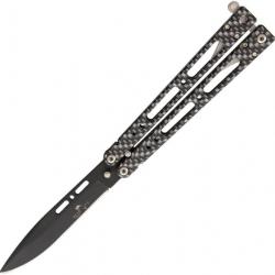 Couteau Papillon en aluminium noir avec stratifié en fibre de carbone Lame en Acier Inox BC3501707