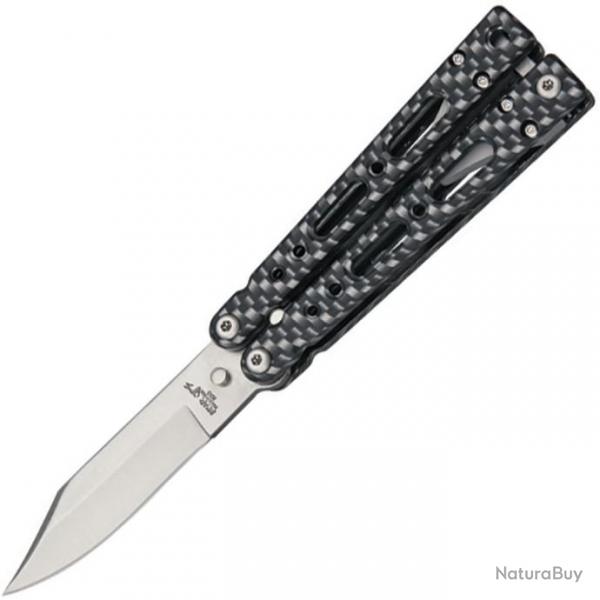 Couteau Papillon en aluminium noir avec stratifi en fibre de carbone lame en Acier Inox BC3502007