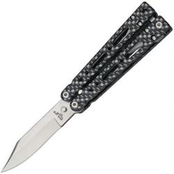 Couteau Papillon en aluminium noir avec stratifié en fibre de carbone lame en Acier Inox BC35020071