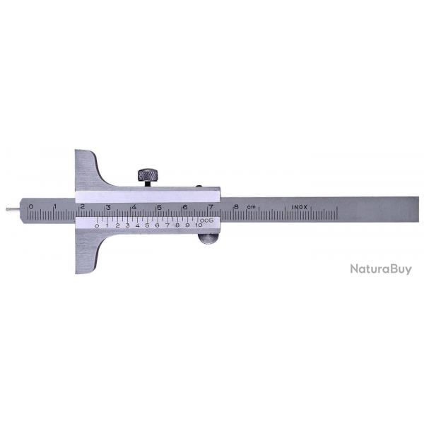 Jauge de profondeur en acier inoxydable chrom mat 1/20 mm DIN862 avec pointe en acier tremp rempl