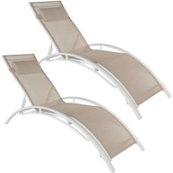 Lot de 2 transats bain de soleil avec coussin de tête beige 2208194
