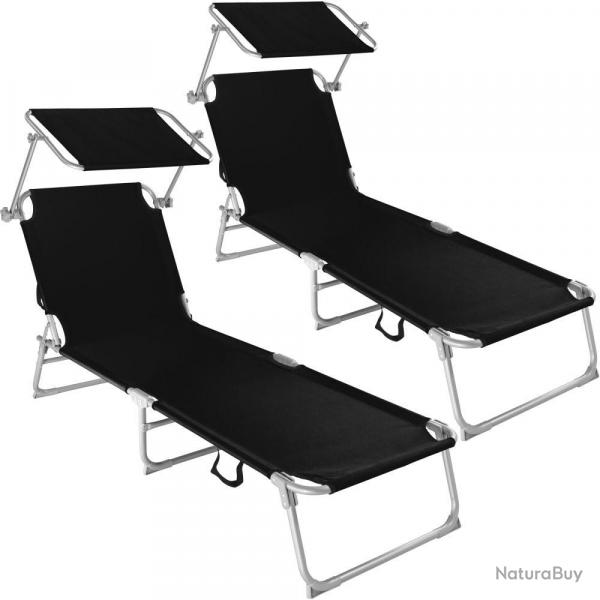 Lot de 2 transats bain de soleil acier noir 2208190