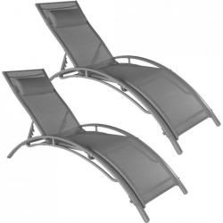 Lot de 2 transats bain de soleil avec coussin de tête gris 2208196