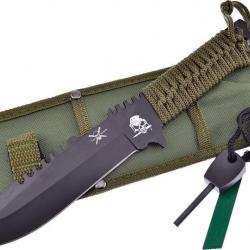 Couteau Combat Green Lame en Acier inox Manche en Corde Etui en Nylon avec Allume feu FTX3801B07
