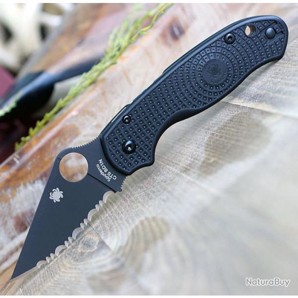 Couteau Spyderco Para 3 Serrated Lame Acier CTS BD1N Black Manche FRN Comp Lock USA SC223SBBK