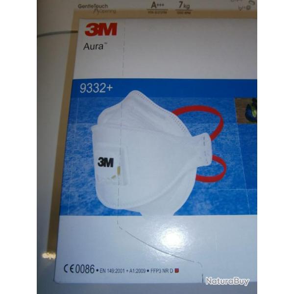 lot Masque respiratoire protection anti-poussires ,bactries et virus 10 pieces 3M Aura 9332 +