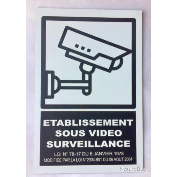 Pancarte "ETABLISSEMENT SOUS VIDEO SURVEILLANCE" blanche  format 150x200 mm