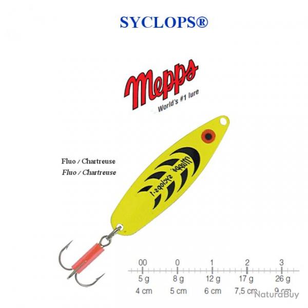 CUILLERS SYCLOPS MEPPS FABRICATION FRANCAISE Fluo Chartreuse 0 / 8 g