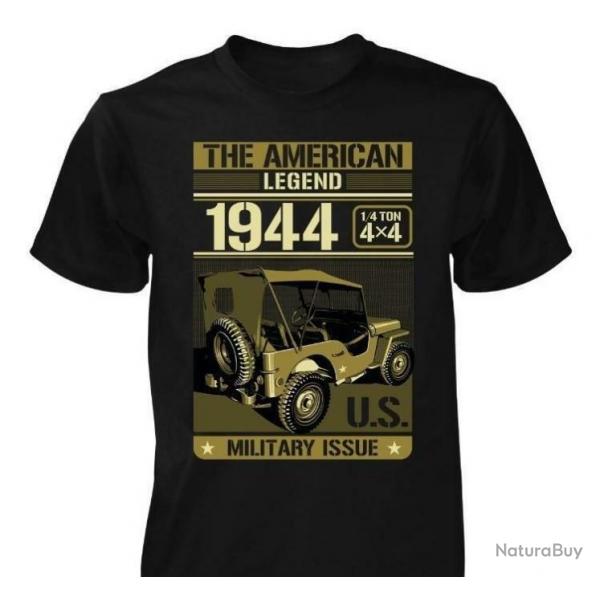 T SHIRT noir JEEP THE AMERICAN LEGEND US WW2  WILLYS FORD 4X4 MB GPW M 201 TEE