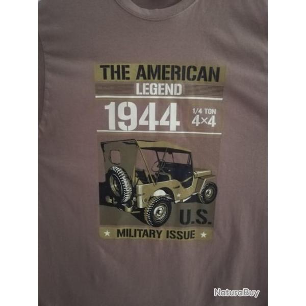 T SHIRT vert olive JEEP THE AMERICAN LEGEND US WW2  WILLYS FORD 4X4 MB GPW M 201 TEE